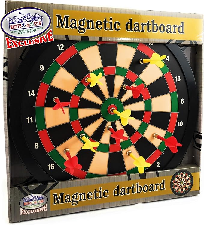 Matty's Toy Stop Deluxe Magnetic Dartboard (Dart Board) 15.5" with 10 Darts Total (5 Yellow & 5 Red)