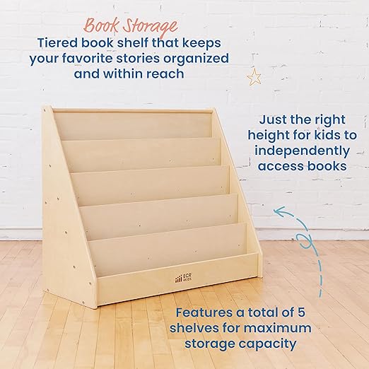 ECR4Kids Single-Sided Book Display, Classroom Bookshelf, Natural