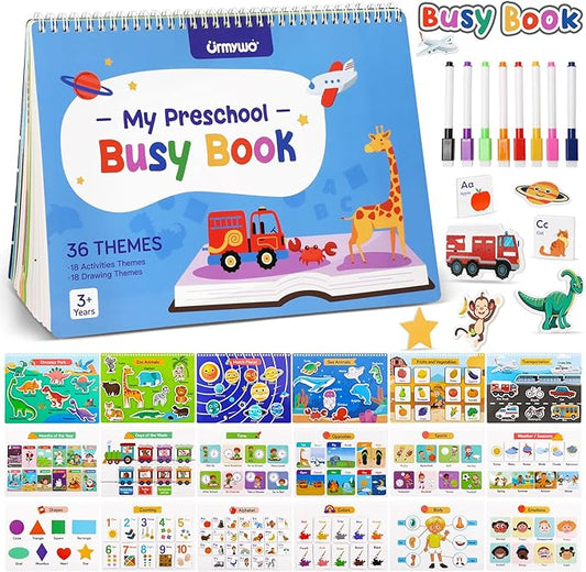 Busy Book for Toddlers, 36 Preschool Learning Activities, Montessori Homeschool Learning Educational Toys, Tracing Activity Coloring Books for Kids Ages 3-8, Autism Sensory Travel Toys Gifts