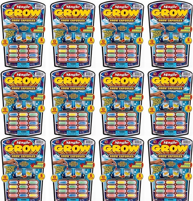 JA-RU Magic Grow Capsules (12 Pack; 12 Capsules Each) Expanding Foam Sponge Toy for Kids. Sea Creatures, Zoo & Farm Animals, Dinosaur, Bugs, & Cars. Water Growing Toys. Bath Party Favors. 305-12p