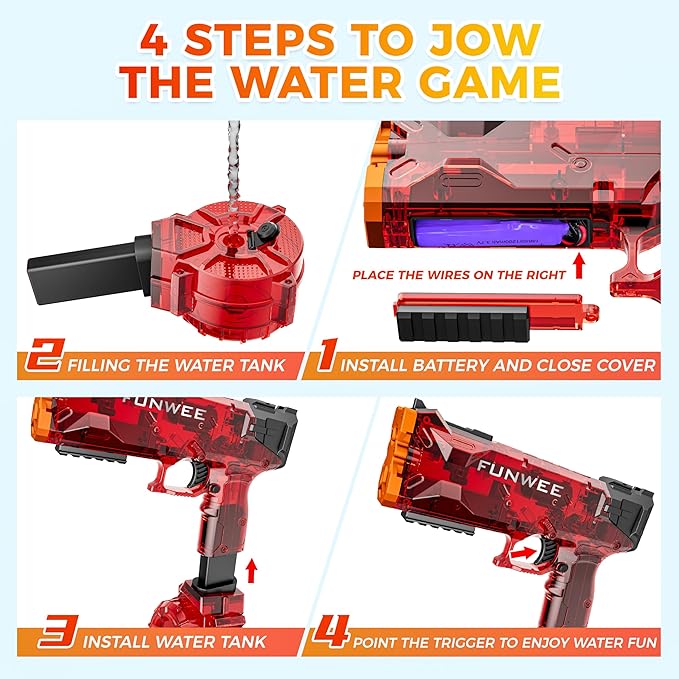2025 New Upgrade 2 Pack Electric Water Guns for Adults Kids, Light Up Squirt Gun, Powerful Automatic Water Gun, High Capacity Long Range Fully Strongest Water Blaster, Outdoor Pool Water Toy