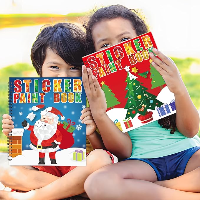 90shine 2PCS Christmas Crafts for Kids Ages 4-8 Sticker Paint Books Gifts Create 22 Pictures