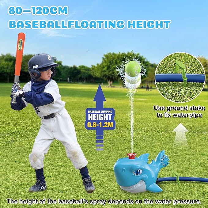 Splash Baseball Outdoor Water Toy, 3-in-1 Whale Sprinkler Set, DIY Assembly Kids Game