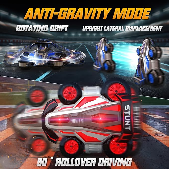 1:14 Drift Remote Control Car 2.4GHz 4WD RC Cars Rotating 360 Degrees Vehicle Toys with Lights Music, Upright Walking Four-Wheeled Rollover Stunt Car Gifts for Boys Girls 6-12 Year(Red)