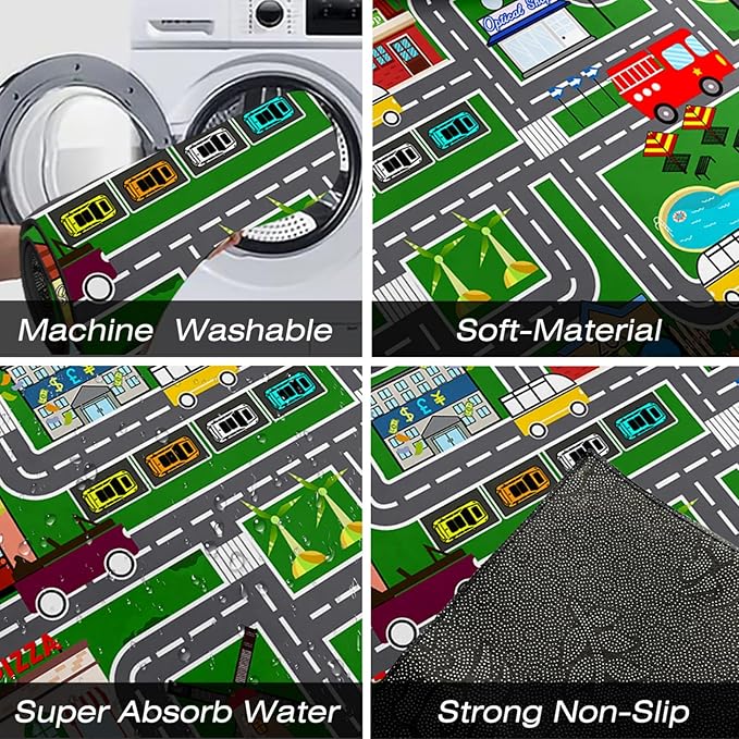 Car Rugs for Kids - Car Track Carpet for Boys Road Rug for Bedroom Road Map Carpet for Kids Play Mat Farm, 4. 5x6 Feet