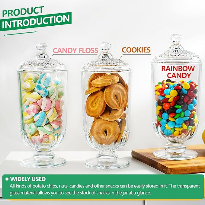 ZEERSHEE 2 Pack 24oz Clear Glass Candy Jars with Lids Glass Decorative Storage Jar for Candy Buffet, Wedding Favors, Baby Shower, Party Decor, DIY Crafts