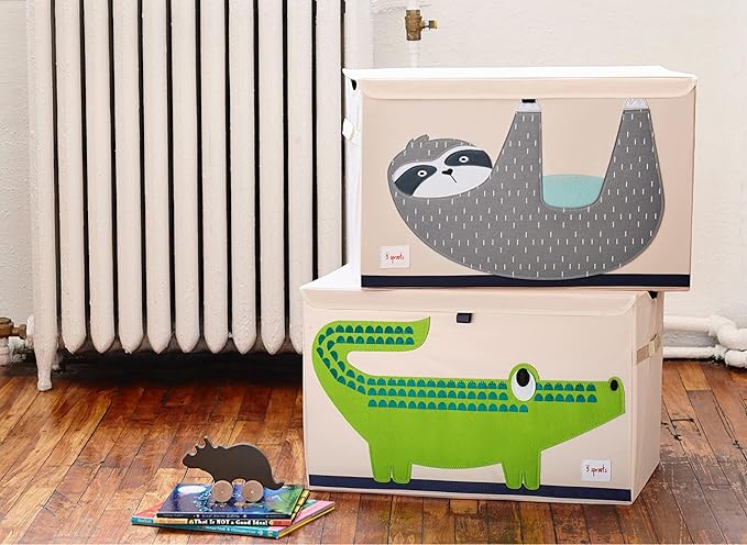 3 Sprouts Large Toy Chest for Kids with Lid and Handles - Collapsible Toy Storage Bin/Trunk/Box/Basket Organizer for Boys & Girls Playroom, Nursery, Sloth