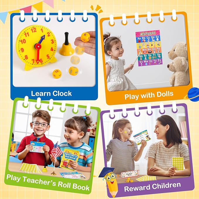 Alritz Pretend Teacher Playset, Role Pretend Play Kids School Toys Kit Include Map, Calendar, White Board Boys Girls Toys, Christmas Birthday Gift for Ages 5 6 7 8 9 10 11 12 13+