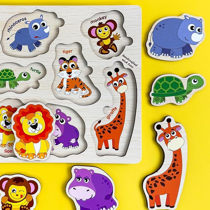 QUOKKA Wooden Puzzles for Toddlers 1-2 – Gift Realistic Educational Game for Boy and Girl - Animal Wild Learning Toy for Kids – Set Pegged Puzzles for Kids Ages 1-2