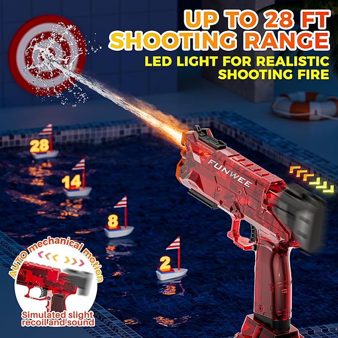 2025 New Upgrade Electric Water Guns for Adults Kids, Light Up Most Powerful Full Automatic Water Squirt Gun, Long Range Auto Classic Powerful Strongest Water Blaster, Outdoor Pool Gift Toy