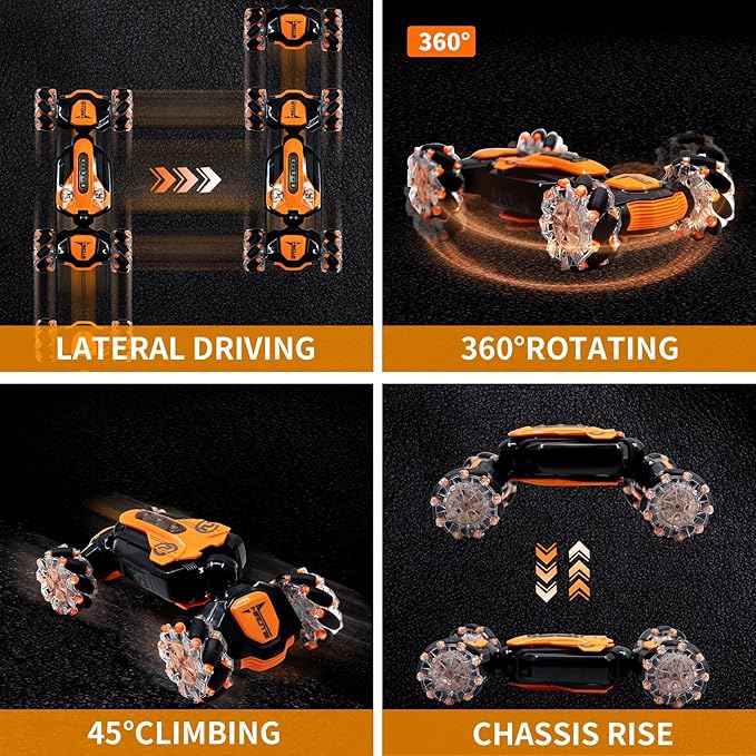 Gesture RC Car, 2.4GHz 4WD Gesture Sensing RC Stunt Car Toys,Double Sided 360° Rolling Rotating Rotation for 3 4 5 6 7 8-12 Year Old Boy Girls Toys(Orange)