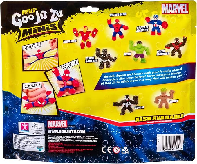 Heroes of Goo Jit Zu Marvel Mega Mini 6 Pack - Squishy, Stretchy, Gooey Mini Heroes - Ironman, Spider-Man, Captain America, Miles Morales, Hulk and Black Panther