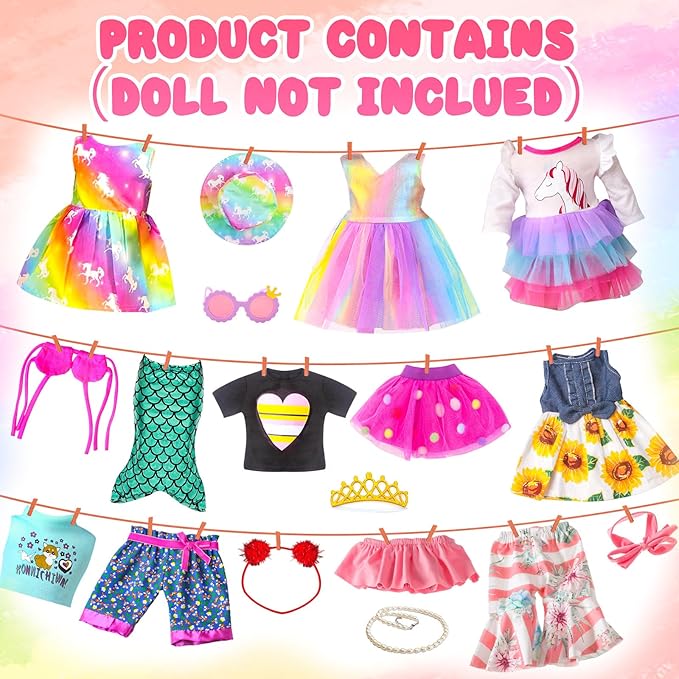 American Doll Clothes Gift for 18 Inch Doll Clothes and Accessories, 8 Complete Sets of Clothing for Birthday (NO Doll)