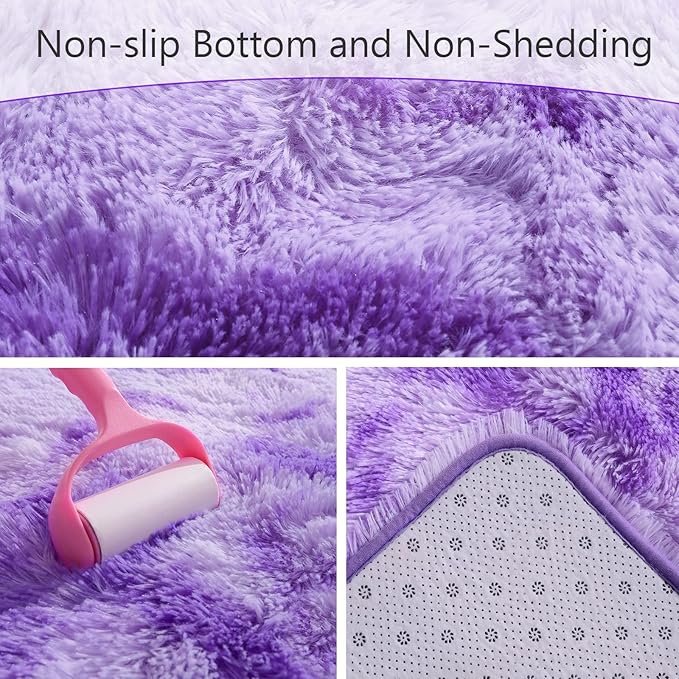AROGAN Soft Rainbow Area Rugs for Girls Room 3x5 Feet, Fluffy Girls Bedroom Rugs, Princess Rug, Cute Colorful Carpet for Kids Teens Nursery Toddler (Purple)