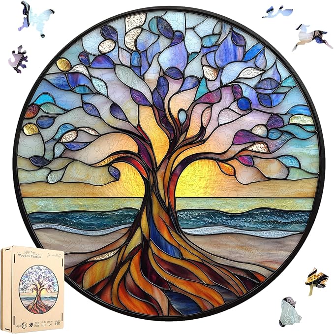 Wooden Puzzle for Adults - 3D Tree of Life Wooden Jigsaw Puzzles 500 Piece, Unique Shaped Challenging Puzzles, Exquisite Packaging, Best Gift Toys for Family Friends 16.5x16.5 in