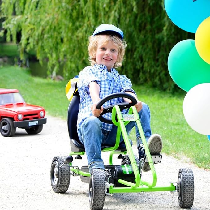 hauck Kids Pedal Go Kart, 4 Wheel Bike Cart, Ages 4-8, Lightning Ride, Race Green