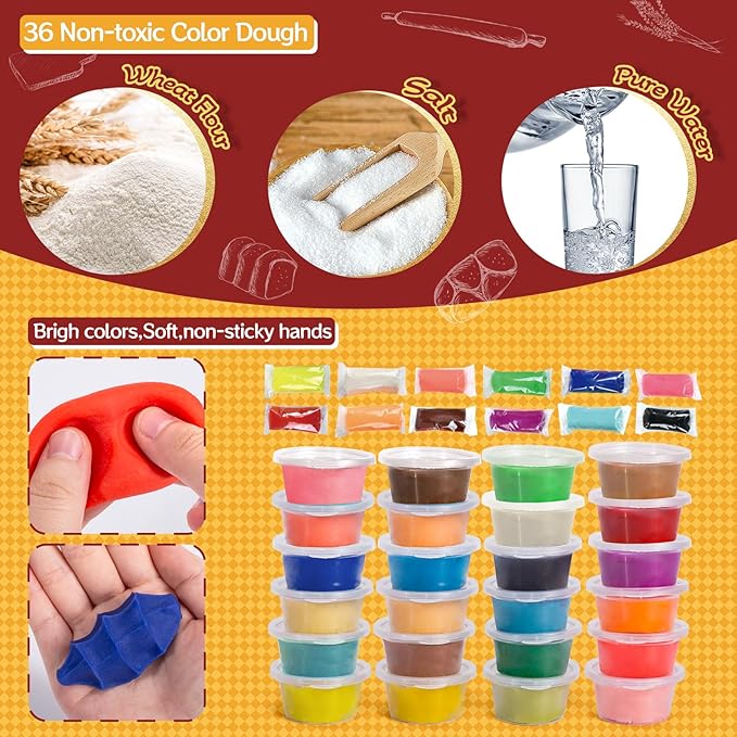 104 PCS 4 in 1 Color Dough Sets for Kids Ages 3-4-8, Dough Tools Accessories Kit, Ice Cream Playset Noodle Cookie Cake Maker, Pretend Play Kitchen Creations Food Toys Arts Crafts for Toddler Girl Boy