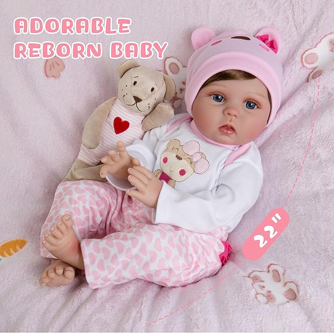Lifelike Reborn Baby Dolls 22-Inch Realistic Newborn Baby Dolls That Look Real Cloth Body Real Life Baby Doll Girls with Clothes and Toy Accessories Gift Set for Kids Age 3+