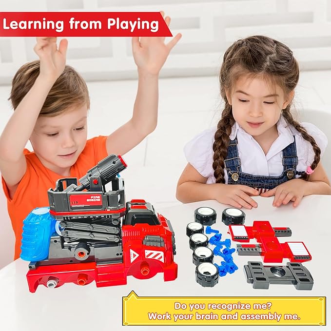 11inches Large Take Apart Toys Fire Truck for Boys Girls Kids 3-5 6-8 Year Old Fire Rescue Vehicles with Electric Drill Set Assembly Toy Learning Educational Toys