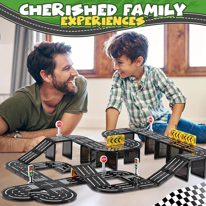 Magnetic Tiles, Construction Magnetic Road Tiles Set, STEM Road Blocks Building Tile, Educational Magnets Tile Toys for Boys Kids Toddlers Ages 3 4 5 6 7 8 9+ Year Old Gifts
