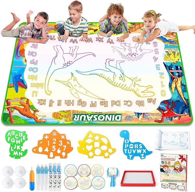 Jasonwell Aqua Water Doodle Mat 60x40 Inches Large Magic Drawing Doodling Mat Coloring Mat Educational Toys Christmas Birthday Gifts for Kids Toddler Boys Girls Age 2 3 4 5 6 7 8 Year Old (Dinosaur)