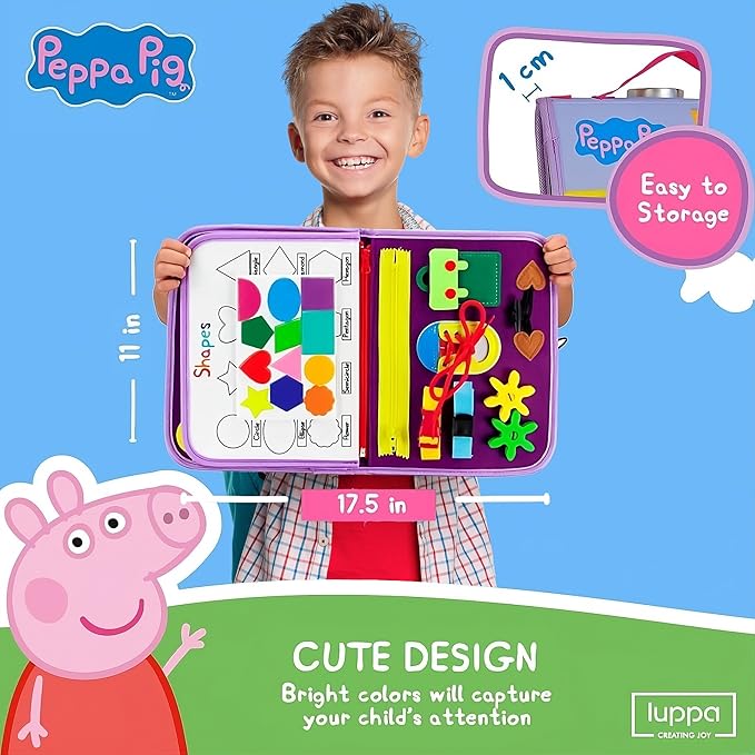 Peppa Pig Toddler Busy Board โ Montessori toys for 1 2 3 4 Year Old, Educational Activity Sensory Board for Preschool Learning Fine Motor Skills, Gift Toys for Boys Girls, Airplane Car Travel Toy