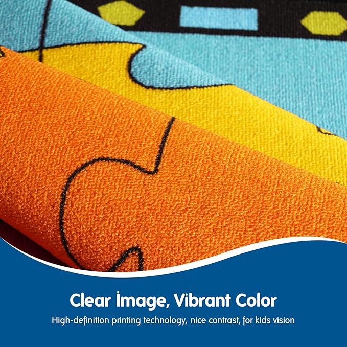 Booooom Jackson Elementary Classroom Rug - 16 Seats Carpet 6'5"x8'5" (260x200cm) - Colorful Puzzle Seating With Non-Slip Backing for Preschool and School Kids