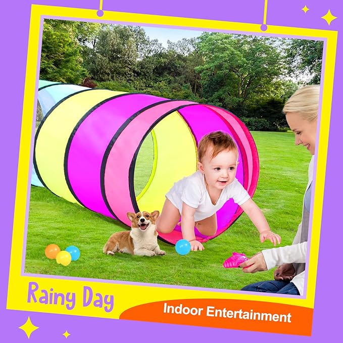 Colorful Baby Play Tunnel for Toddlers with Mesh Window, Cat Tunnel for Dogs Pets, Kids Crawling Tunnel Play Tent Pop Up Toddlers Tunnel Indoor Outdoor Toy Gift (Rainbow Baby Tunnel)