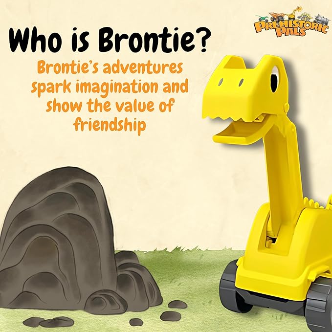 Dinosaur Brontosaurus Construction Truck Toy and Educational Book Gift Set