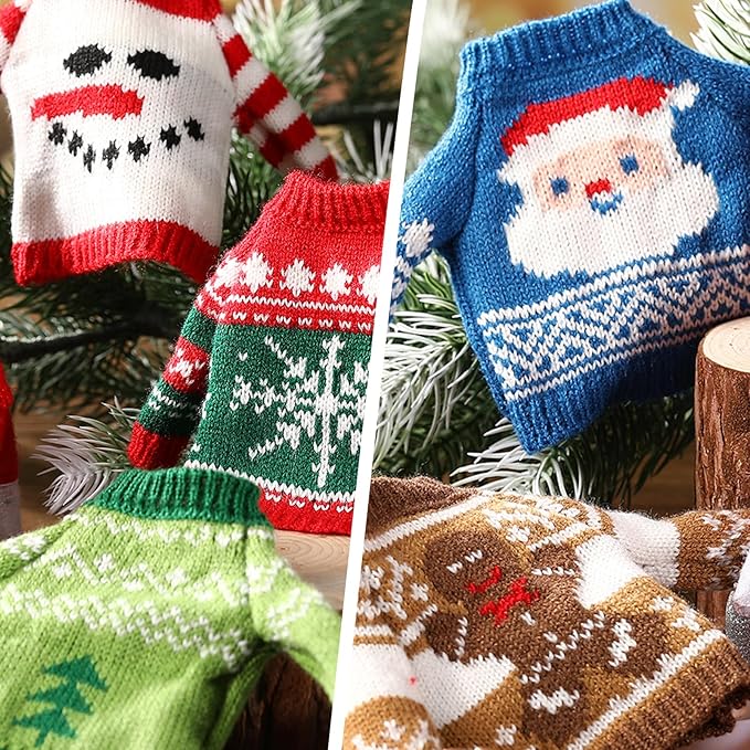 6 Pcs Christmas Doll Clothes Accessories Sweater Set Winter Christmas Doll Outfits Snowflake Snowman Print Knitted Clothing for Decor