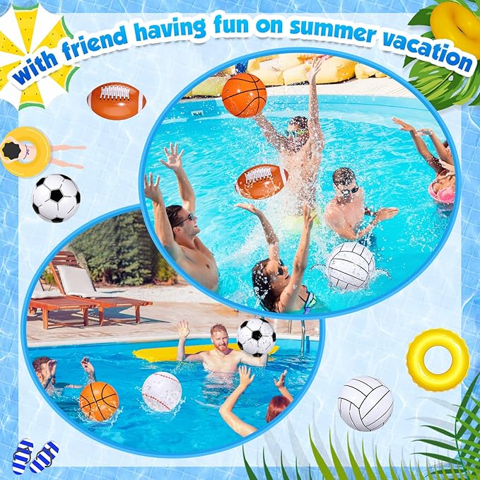 16 Inch Inflatable Sport Balls 5 Styles Sport Beach Balls Swimming Pool PVC Balls Bulk Blow up Sports Party Decorations for Family Outdoor Beach Pool Water Sports(15 Pieces)