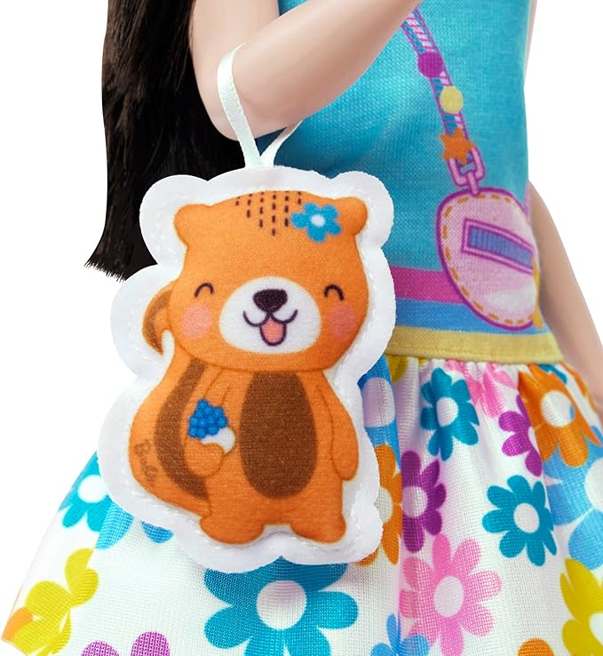 Barbie: My First Preschool Doll, Renee with 13.5-inch Soft Posable Body & Black Hair, Plush Squirrel & Accessories