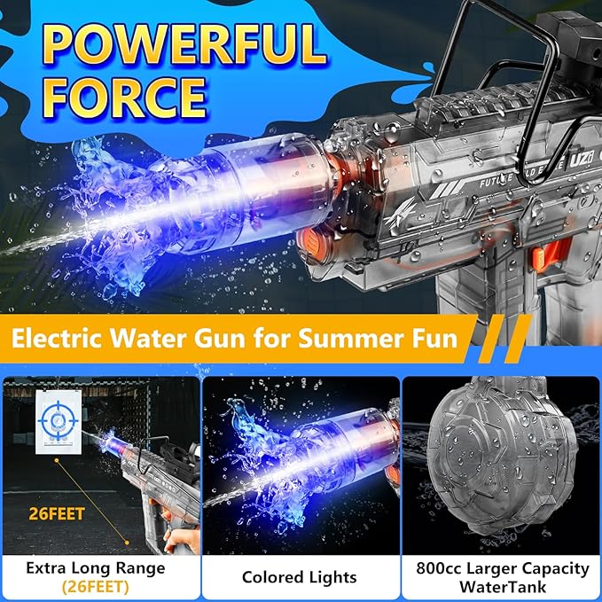 2 Pack Electric Water Gun, Squirt Guns, 800 CC Large Capacity, 40FT Long Range, Perfect for Outdoor Battles & Summer Fun