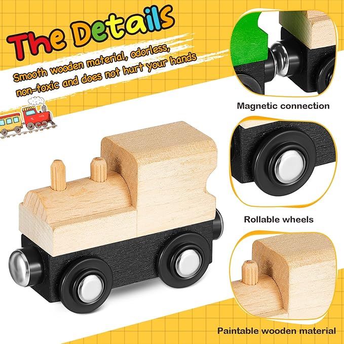 30 Pcs Unfinished DIY Wooden Trains Unpainted Train Cars Toys for Railway Paint Project, Birthday Party Theme Decorations Crafts Supplies(Classic)