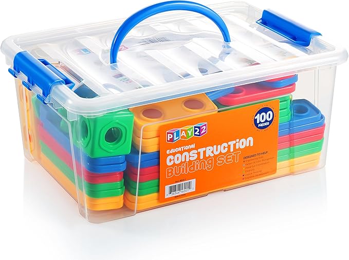 Play22 100Pc Building Blocks for Toddlers Stem Toys - Building Take Apart Toys for Boys and Girls Ages 3 4 5 6 7 8 9 10 - Educational Toys Set with Nice Storage Box