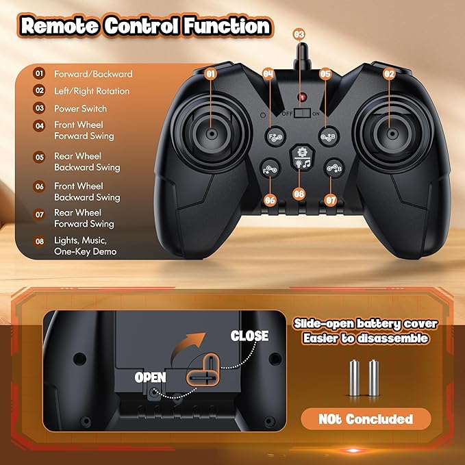 Robot Toy, 8 Wheels Stunt Robot Toys with 2.4Ghz, Auto-Demonstration, 360° Rotation, LED Eyes,Easy Kid-Friendly Controls for Indoor/Outdoor Play, Gifts and Toys for Kids Aged 8-13, Orange