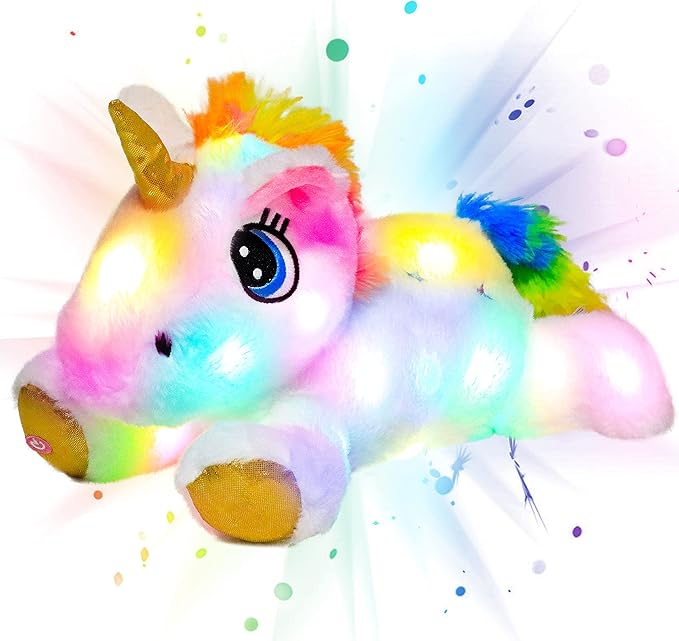 Cuteoy White Unicorn LED Stuffed Animal Light-up Plush Birthday Christmas Plushies Toy Gifts for Kids Toddler Girls, 15"