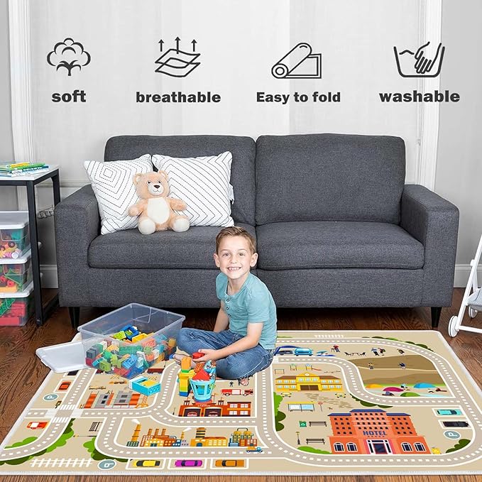 Kids Rug Play Mat Car Rugs for Kid Toy Cars for Classroom Playroom Rug for Boys and Girls