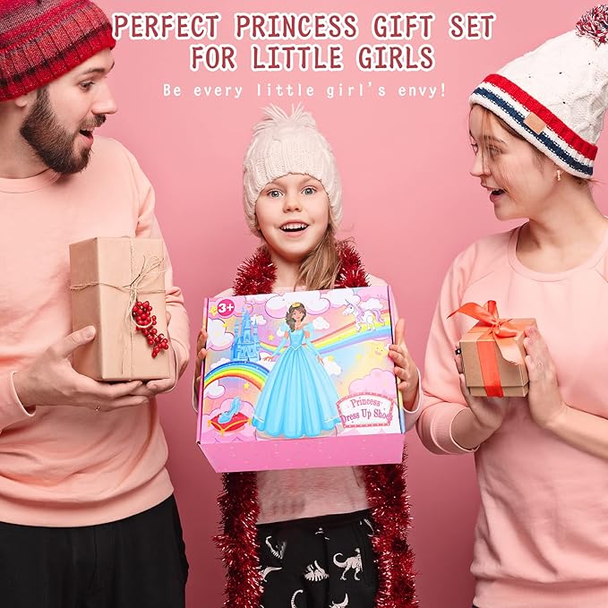Fedio Princess Dress Up Shoes Set Little Girls Role Play Shoes Pretend Princess Gift Toy Set with 3 Pairs of Shoes,Princess Cape,Crown Tiaras,Unicorn Purse for Girls Aged 3,4,5,6 Birthday Christmas