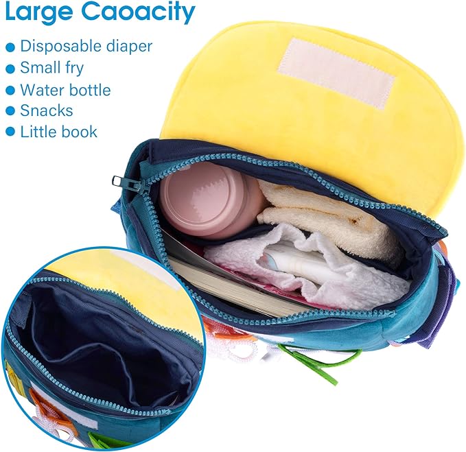 Busy Board - Toddler Backpack with Buckles and Learning Activity Toys - Develop Fine Motor Skills and Basic Life Skills - Learn to Tie Shoes - Children's Travel Toy