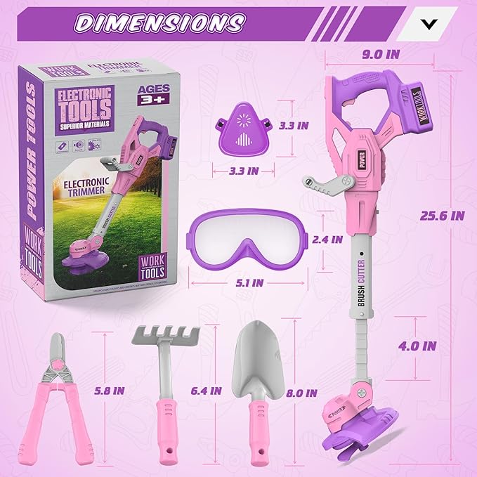 Toy Trimmer for Kids - Power Weed Eater Construction Tool Set, Outdoor Toy Gardening Lawn Equipment with Lights and Sounds, Educational Tool Gift for Boys, and Girls Ages 3+