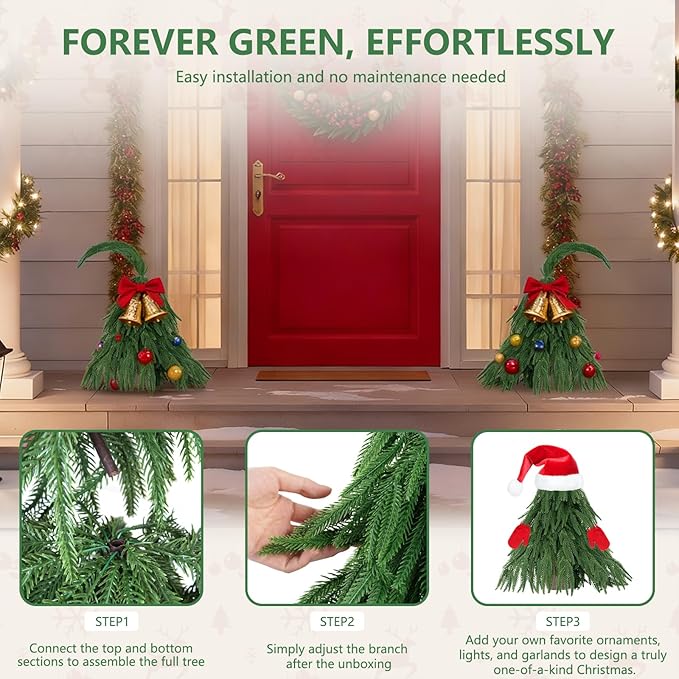 Tabletop Norfolk Pine Christmas Tree, 2FT Green Mini Artificial Christmas Tree with Norfolk Branch, Small Xmas Tree for Christmas Holiday Indoor Decoration