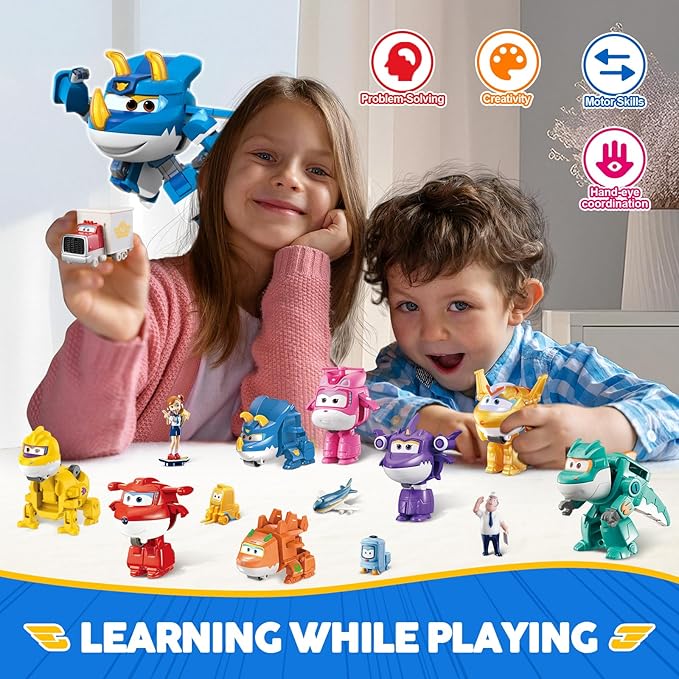 Super Wings 14-Pack Transforming Toys, 2 inch Airplane Collector Character Toy with Dinosaur Mini Collectible Action Figure with Poke Open Gift Pack, Small Figurines Kids Toy for Boys Girls Ages 3 Up