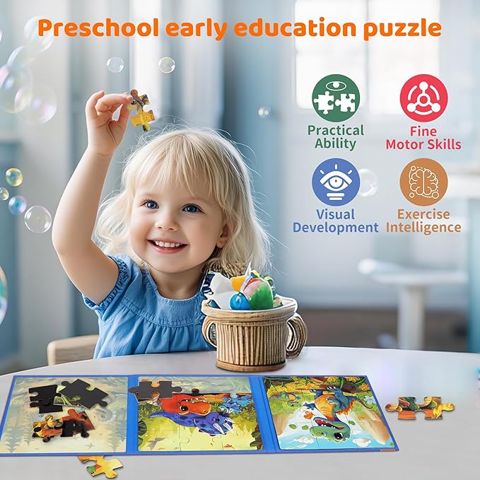 Dinosaur Puzzles for Kids Ages 3-5 41 Pieces Dinosaur Puzzles for 3 4 5 6 Year Old Travel Jigsaw Puzzle Airplane Car Road Trip Activities Games Toys Kids Gift