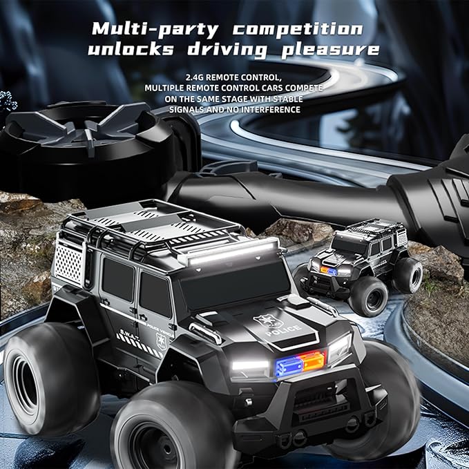 Threeking 1:14 Waterproof Remote Control Car RC Police Cars Trucks SUV Toys Amphipious Truck Toy with Siren Lights for 6 7 8 9 10 11 12 Year Old Kids Boys Girls Indoor Outdoor Toys Gifts Presents