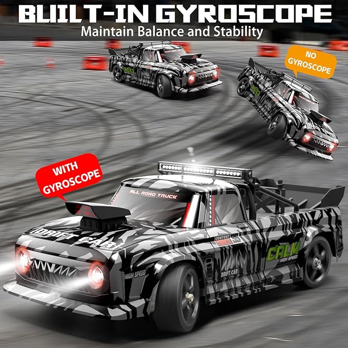 RC Drift Car, 1:12 Full Scale Fast RC Cars with Gyroscope, 2.4GHz 35KM/H High Speed Performance Remote Control Car, RTR 4WD Drift Racing Vehicle with Lights Adults Boys Gift, 2 Rechargeable Batteries