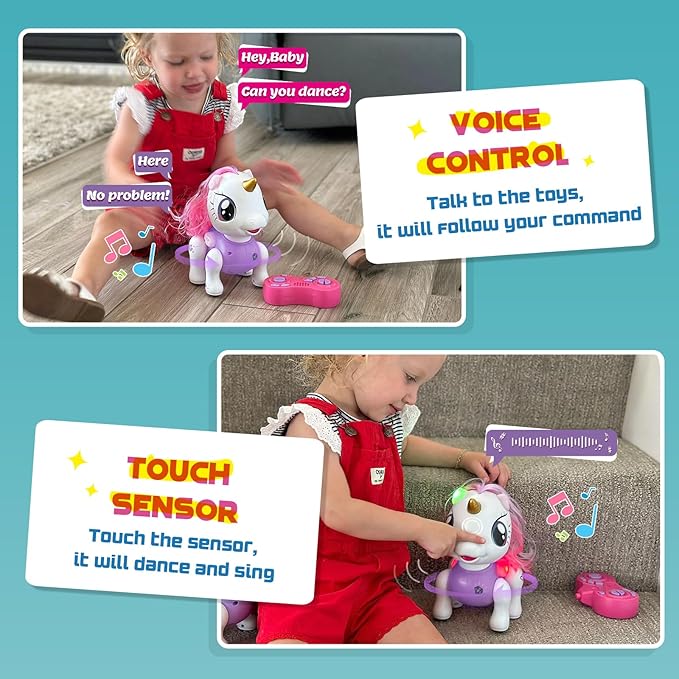 PETNEY Remote Control Robot Pets Toys for Ages 5-7,Interactive Voice Control,Rechargeable & Recordable,Touch Sensing,STEM Toy Program Treats, Walking, Dancing Robot Toys for Girls (Purple)