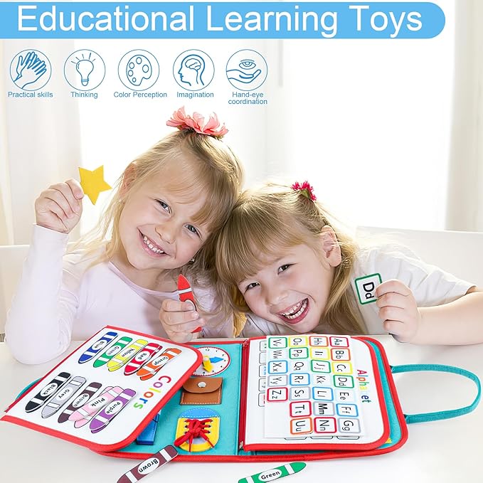 Busy Board Montessori Toys for 1 2 3 4 Year Old Boy & Girl Birthday Gifts, Busy Book for Toddlers 1-3, Sensory Educational Travel Toys, Preschool Activities for Learning Fine Motor Skills