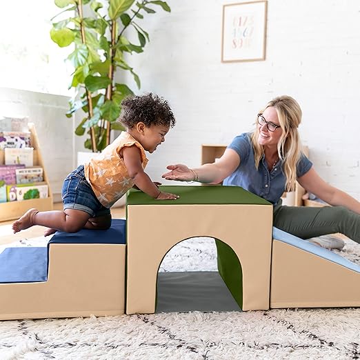 ECR4Kids SoftZone Single Tunnel Climber, Toddler Playset, Earthtone, 3-Piece