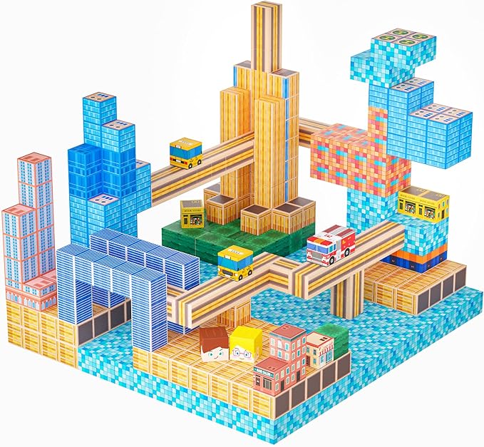 Magnetic Blocks, Modern City Edtion, Magnetic Building Cubes Boys & Girls Toys Age 3-5 4-8 5-7 Sensory Gift for Kids,Magnets Cubes,Upgraded STEM Gift, 1.2 Inches,